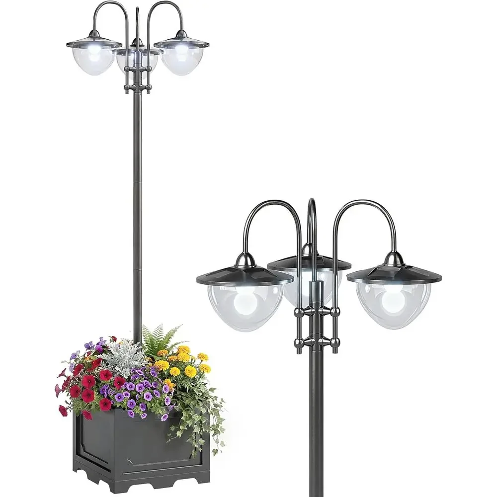 

74.5" 3-Head Solar Lamp Post Light with Planter, Solar Pole Lights Outdoor Waterproof LED Lighting for Backyard Pathway Patio La