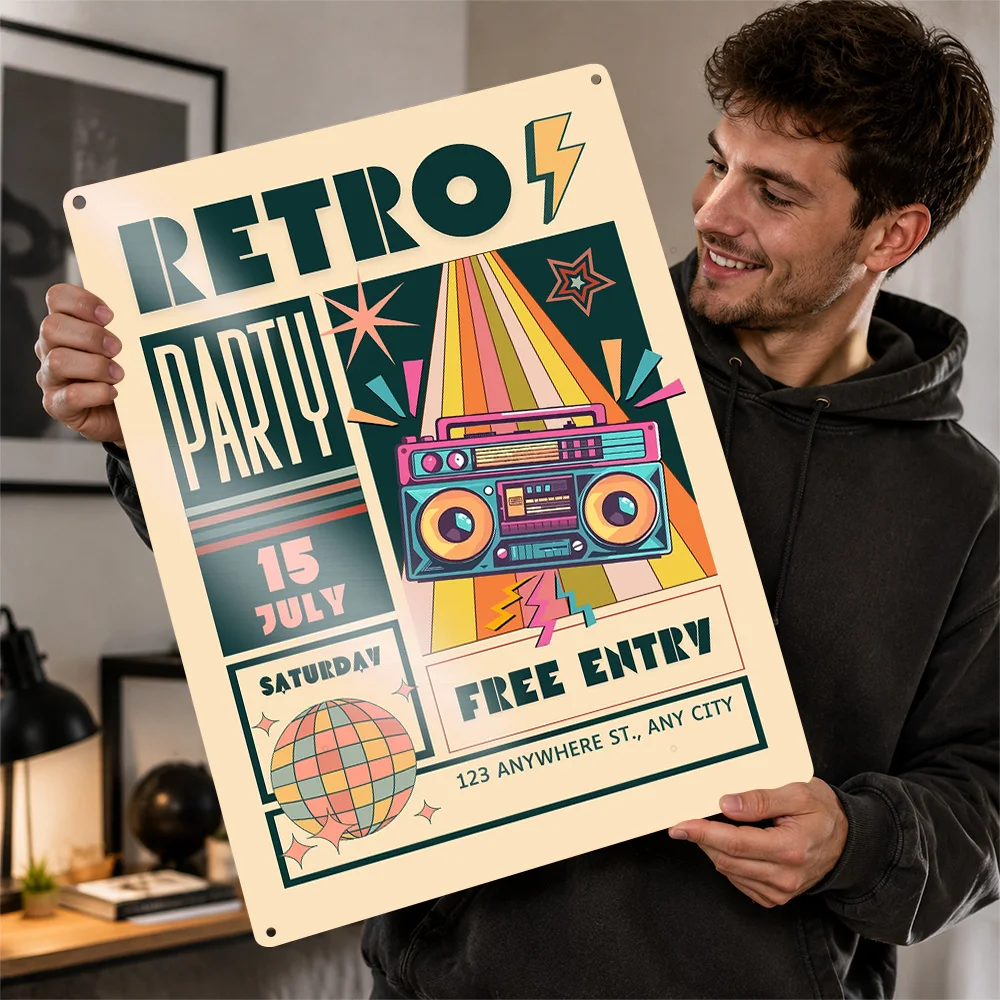 Retro Party Invitation Metal Poster Perfect Gift for Fans Lovers Customized Wall Art Metal Sign for Decor Luxury Bar Accessories