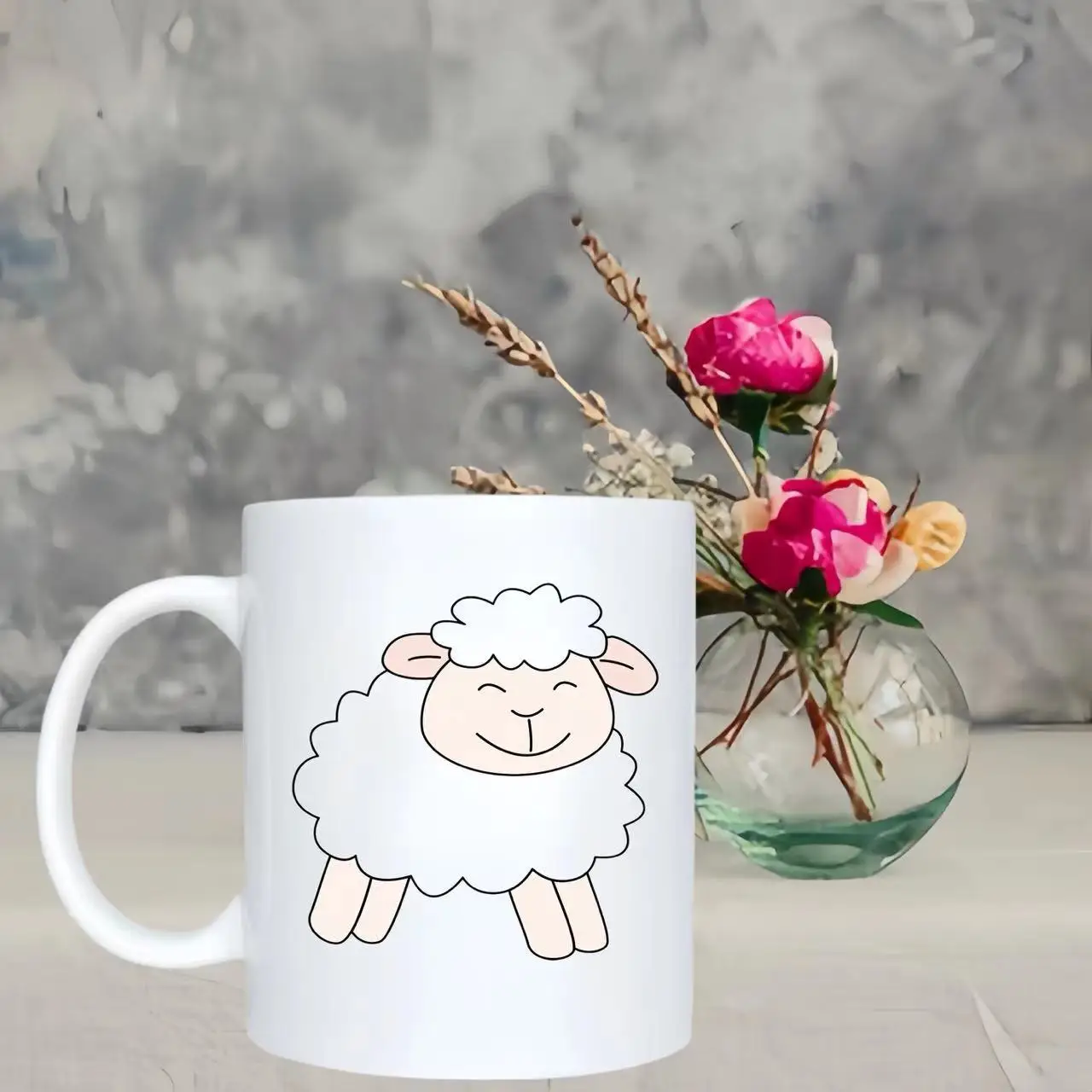 1pc Ceramic sheep-patterned mug - reusable and machine washable, suitable for everyday restaurant use.