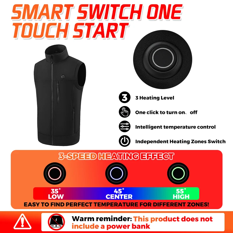 Zones Heated Vest Men Woman USB Heater Softshell Waistcoat Snowboarding Winter Windproof Base Layer For Outdoor Working Skiing view 3