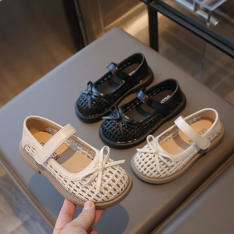 

Лидер продаж 2026, детская кожаная обувь, плетеная обувь для девочек, туфли Мэри Джейн с декором в виде банта, детские модные модельные туфли на плоской подошве