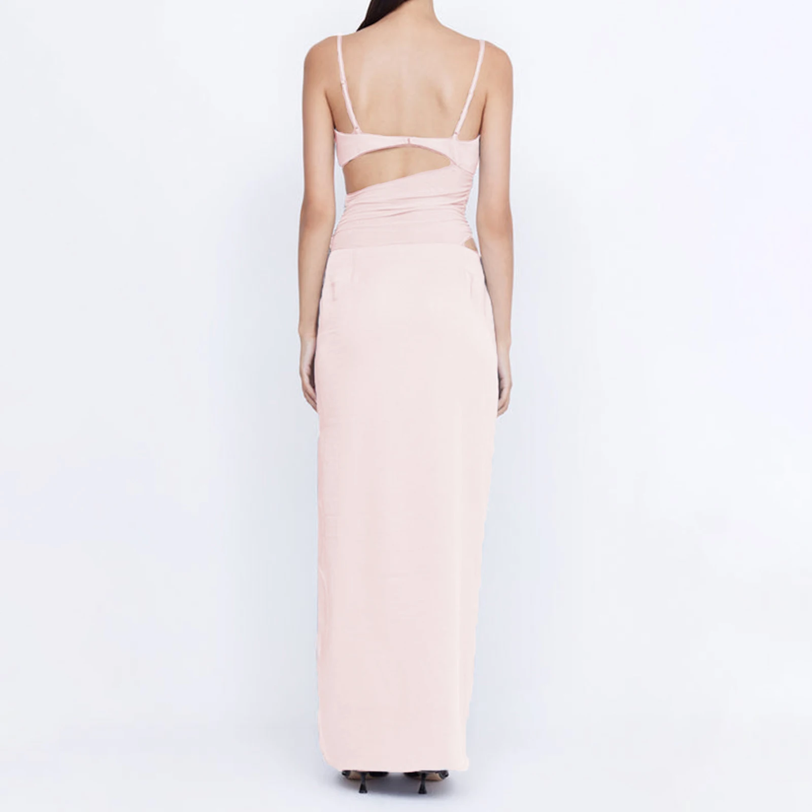 Abito da donna con taglio patchwork Cami Abito lungo slim tinta unita con scollo rotondo e cinturino per spaghetti aperto sul retro per party club