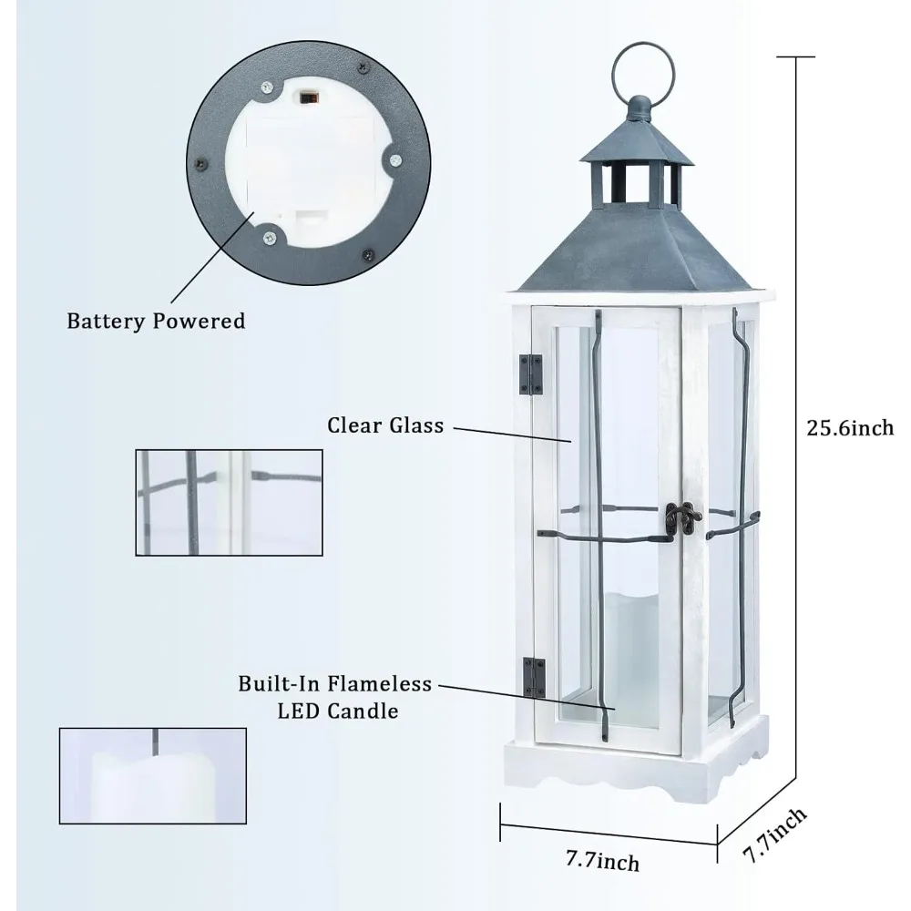 26 Set di lanterne LED bianche impermeabili stile fattoria con telecomando e timer, vetro temperato