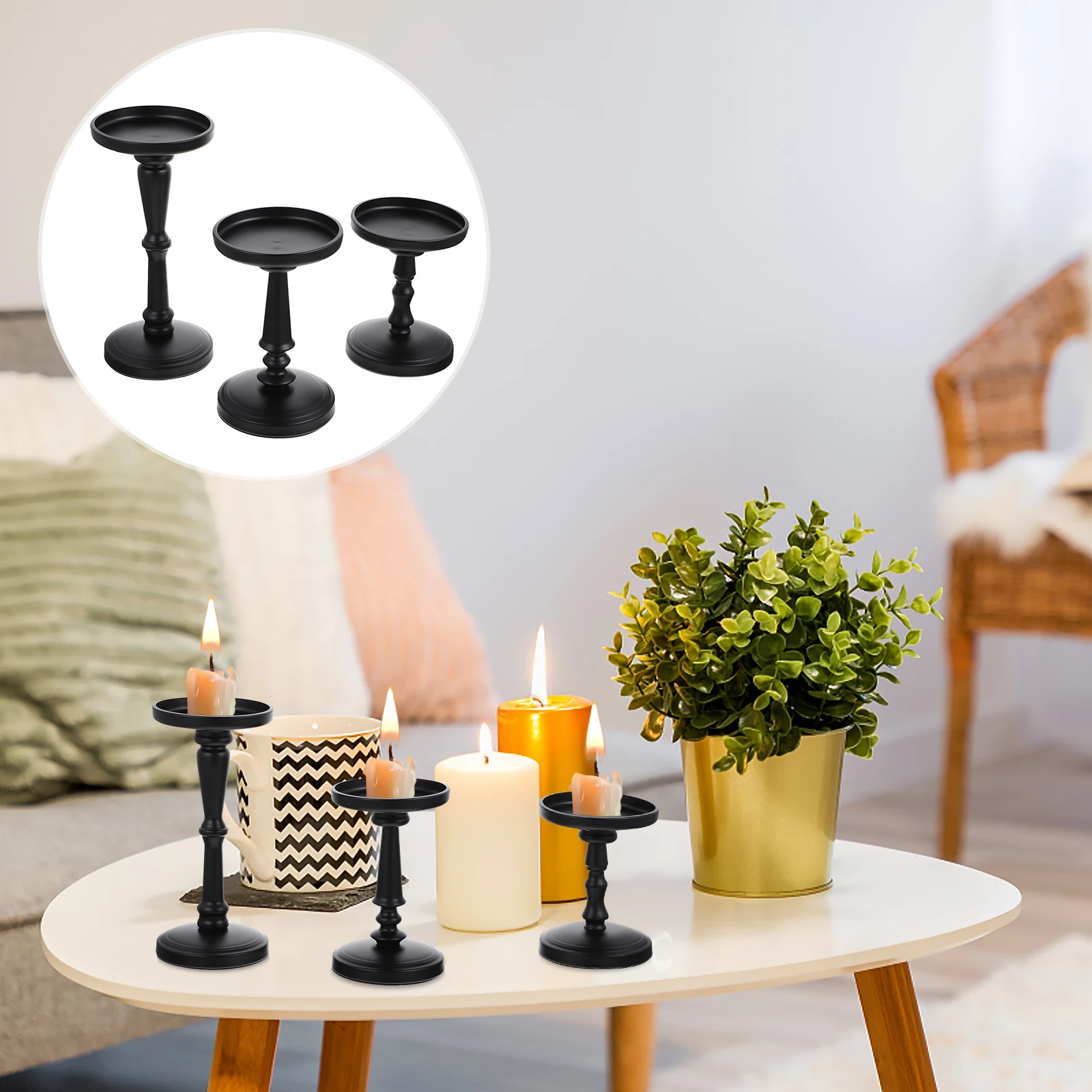 

3pcs Black Iron Holders Aromatherapy Tapered Candlesticks Metal Tea Light Stand Tabletop Decor for Christmas