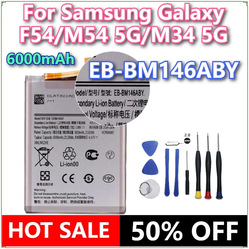 

Совершенно новый сменный аккумулятор для мобильного телефона EB-BM146ABY 6000 мАч для Samsung Galaxy F54/M54 5G/M34 5G, аккумуляторы для мобильных телефонов + инструменты