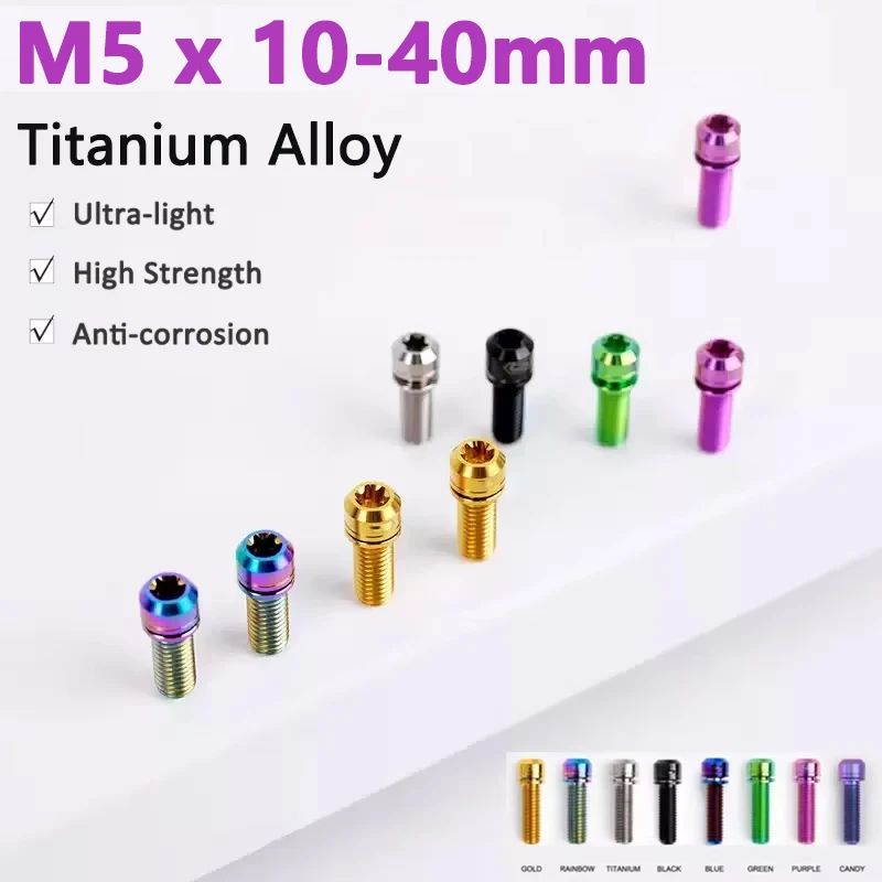 1/10pcs Titanium Alloy Bolt M5 Length 10-40mm T25 Torx Round Cylindrical Head with Gasket Spacer Mountain Road Handlebar Screws