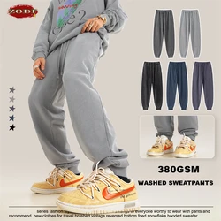 ZODF Retro Men Washed 380gsm 100% Cotton Sweatpant Unisex Loose Sport Solid Joggers Pants For Spring Autumn HY0901
