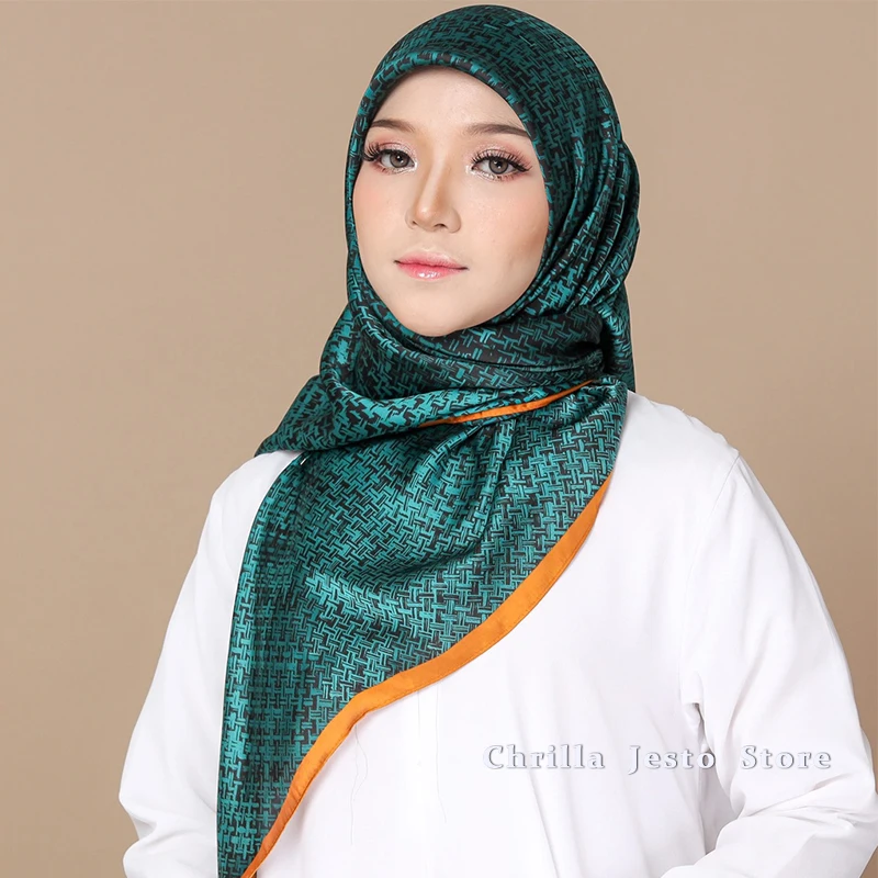 Ladies Spring Autumn Simple Design Imitated Silk 110x110cm Square Decoration Scarf Hijab