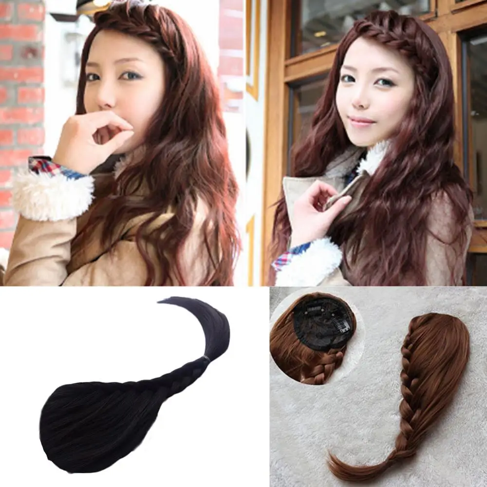 Handmade Braided Fish Bone Hair Extension Hairpiece Synthetic Bangs Brown Black Fake Hair Fringe Extension Clip In Hairpieces