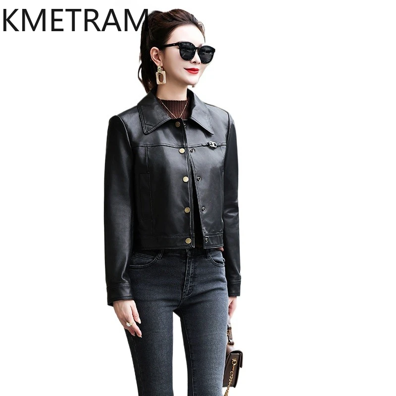 100% Real Sheepskin Jacket Woman Casual Black Short Genuine Leather Jackets New in Outerwears Fall Clothes 2025 Women дубленка