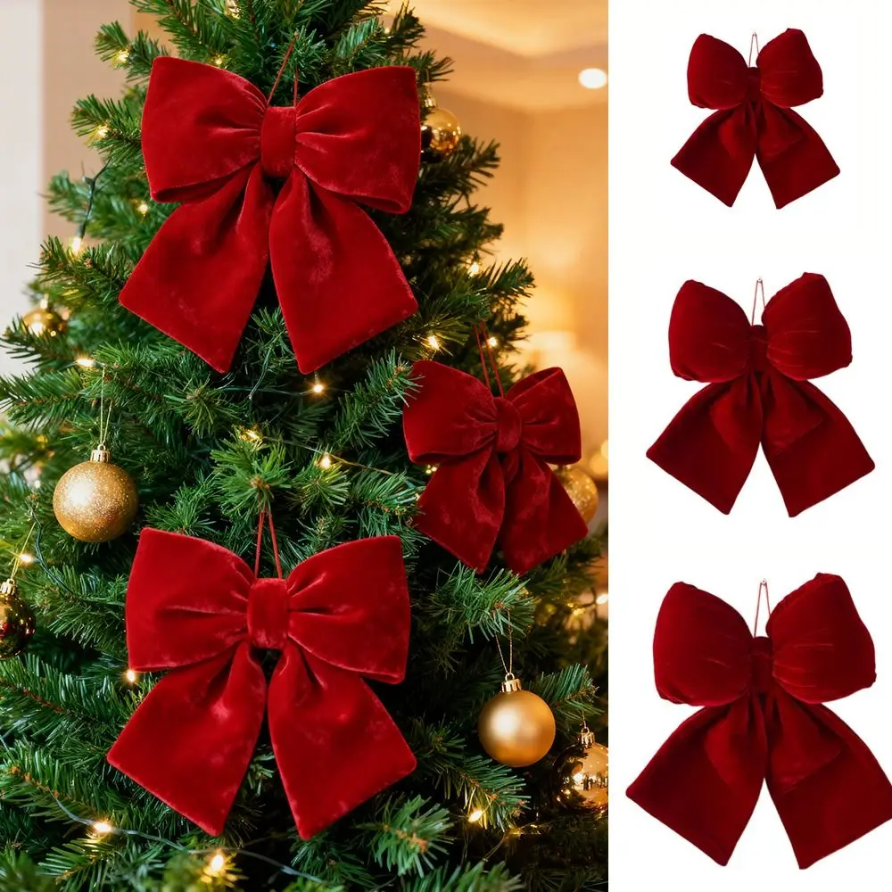 

Flannelette Christmas Red Bowknot Pendant Soft Textured Vintage Christmas Tree Decoration DIY S/M/L Bowknot Hanging Pendant