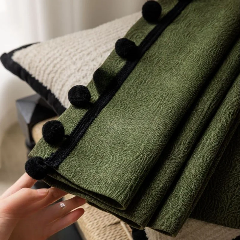 French Retro Olive Green Curtains for Living Room Bedroom Blackout American New Antique Style Room Window