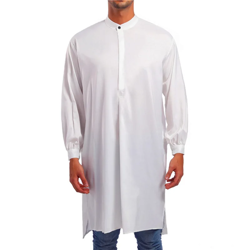 New Hot Selling Men\'s Shirt Simple Long Casual Pastor Shirt Muslim Robe Arabic Style Fashion Top