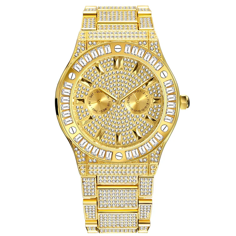 Gypsy Hip Hop Diamond Eyes Waterproof Quartz Classic Gold Plated Men's Watch, Halloween Dinner Low-key Dignity Jewelry