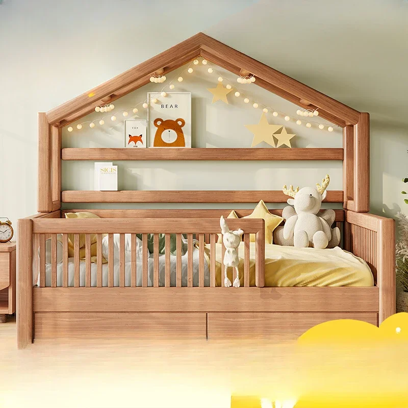 Children Solid Wood Bed Girl Princess Boy Tree House Full Guardrail Baby Single Bed Popsicles