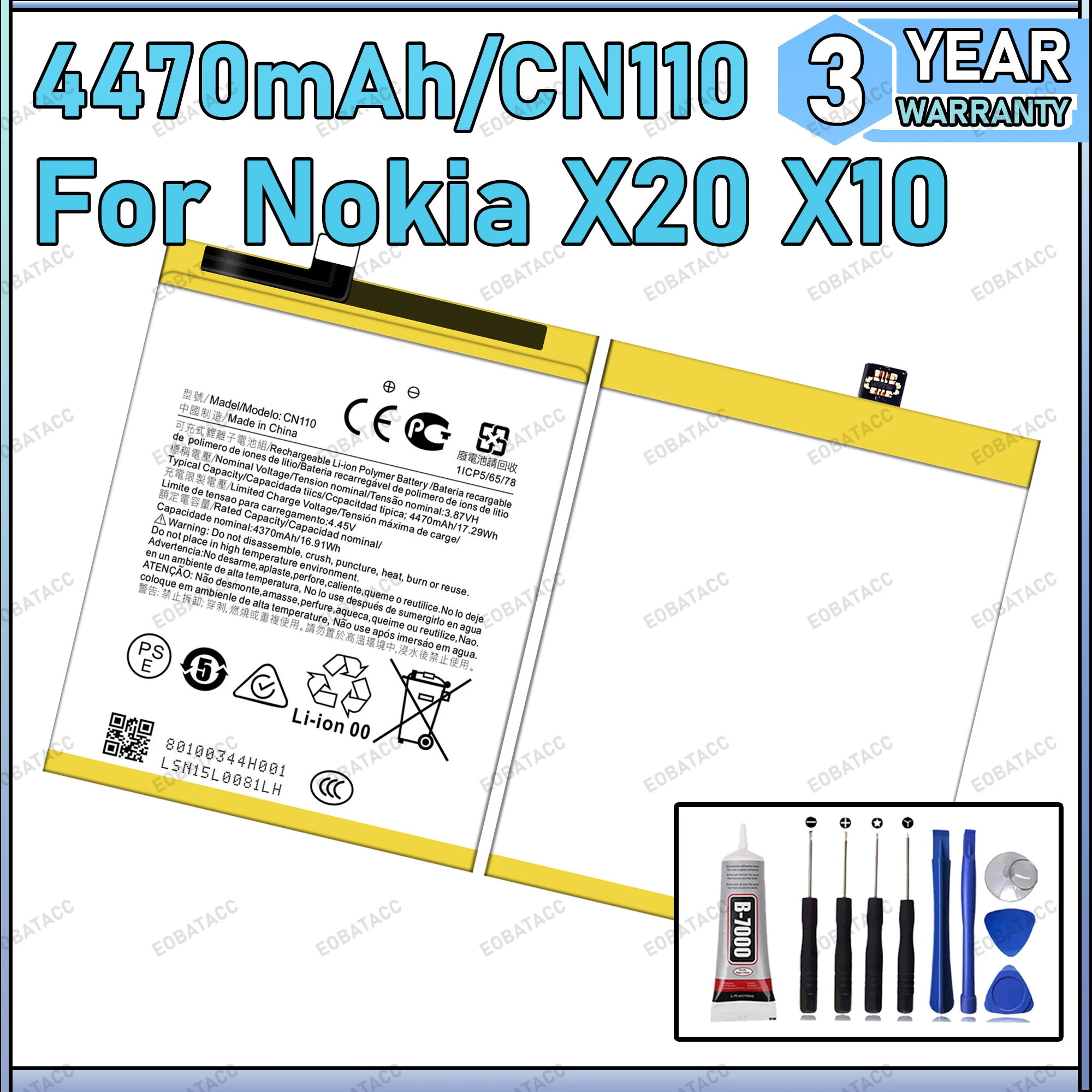 

100% New Zero Cycle CN110 Battery For NOKIA X20 /X10 Replacement Batteries batteria+Free tools
