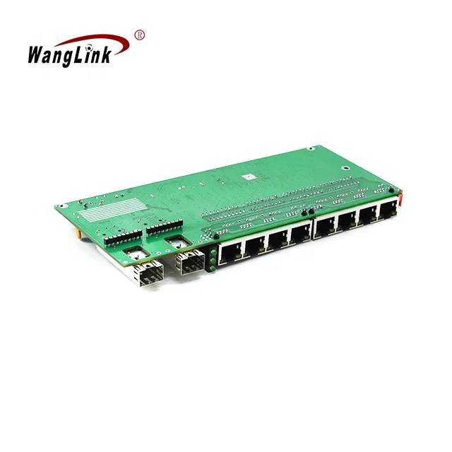 Wanglink-Omgekeerde POE-Schakelaar, Ethernet-poort, glasvezel, UTP-poort, PCBA, 8 RJ45, 2 SFP, 100m