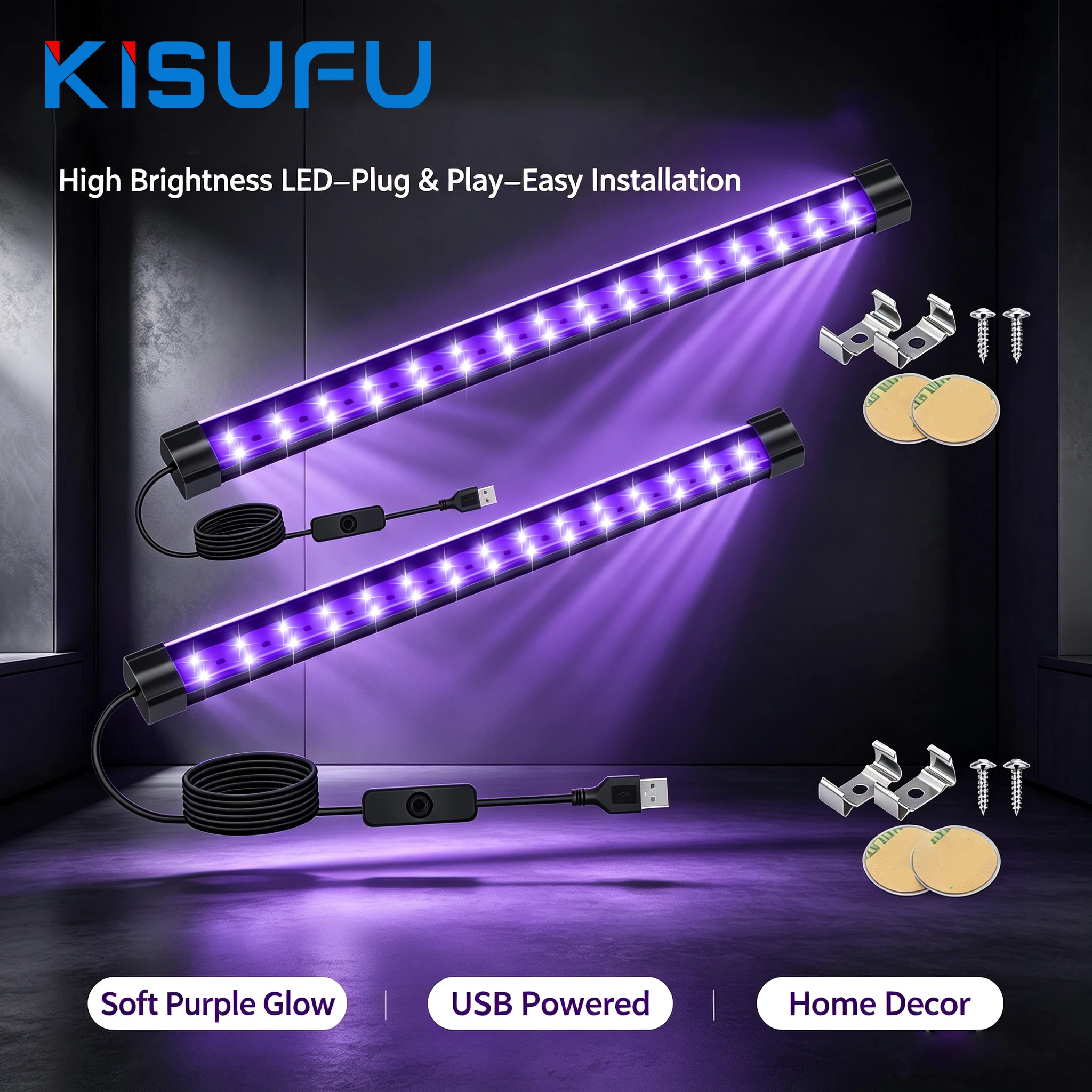 DC 5V LED-Lichtleiste UV Lila Schwarzlicht 365-395nm Schwarzlichtleiste mit 1,5M USB für Geldprüfung Party Halloween Disco Dekoration