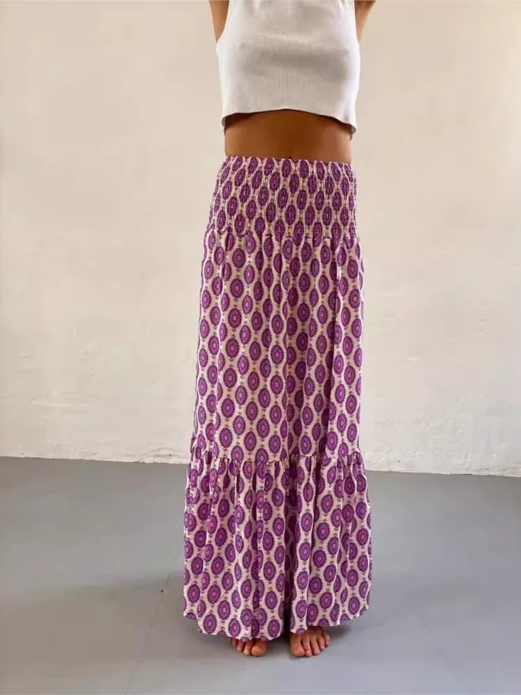 2025 Fashion Women Skirts Spring Summer New Casual All-match Skirt Loose Elastic Waist Floral Print Ethenic Style Boho Skirt