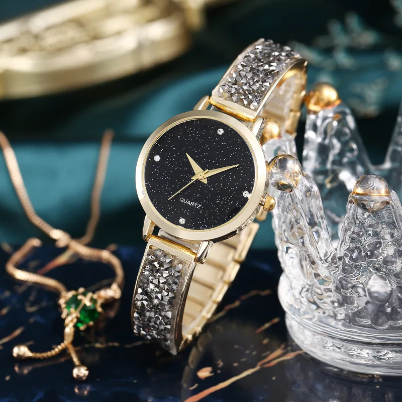 Hot Sale Women Quartz Wristwatches Sparkling Bracelet Strap Watches Fashion and Temperament Starry Sky Dial Wristwatch Wholesale