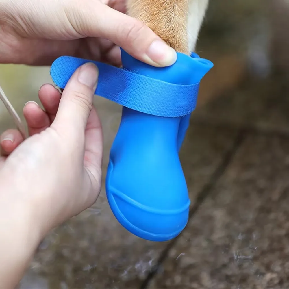 Durable Soft Silicone Pet Rain Shoes Anti-slip Waterproof Dog Rain Boots Dog Ankle Boots Dog