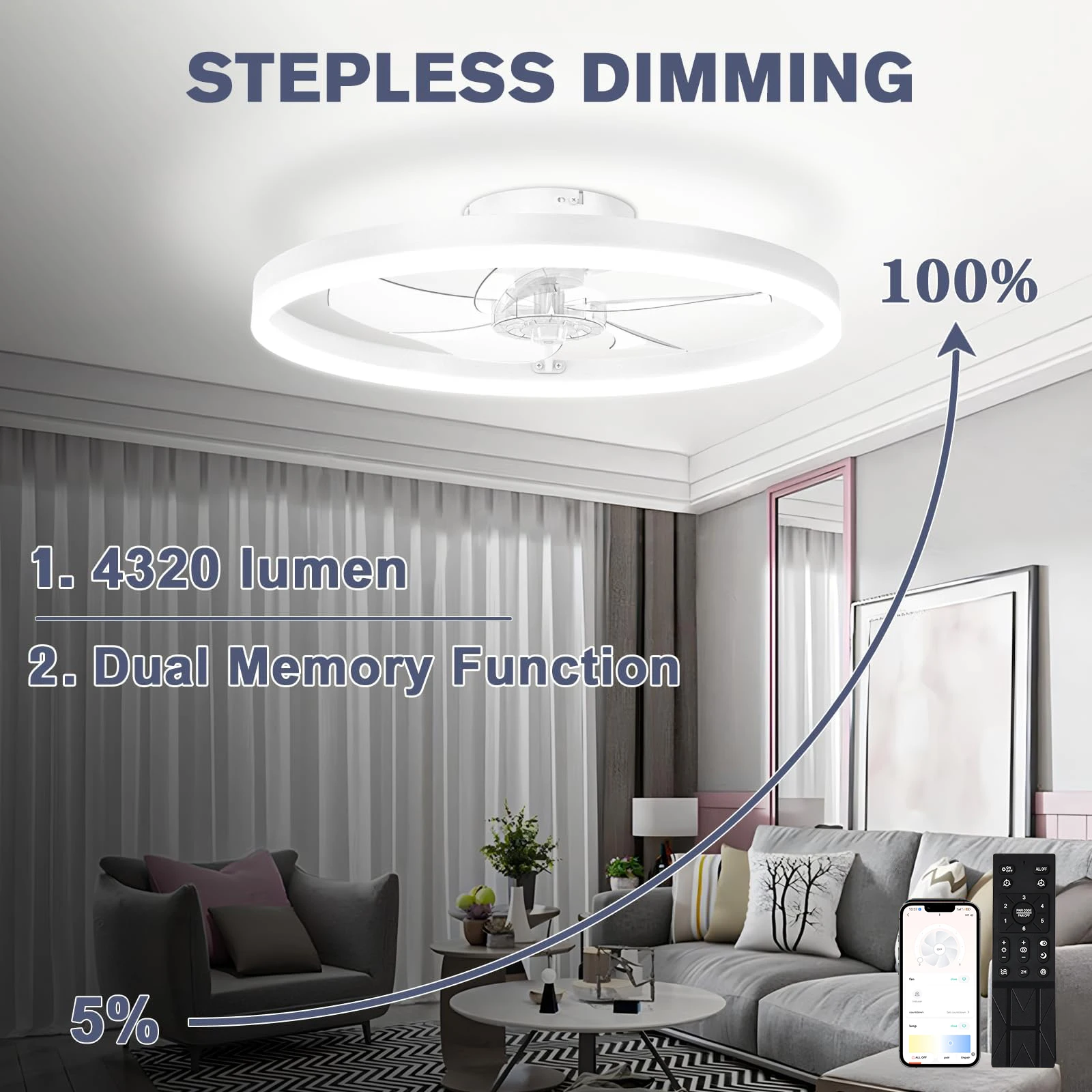 New simple ultra-thin LED ceiling fans with light silent Modern smart remote control dimming chandelier fan Living room lights