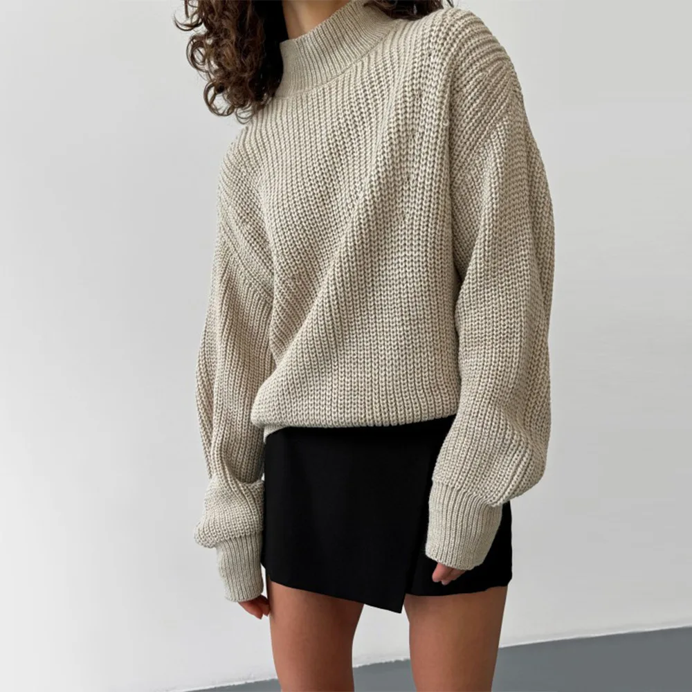 

Women's Mock Neck Thick Ribbed Knit Loose Sweater Autumn & Winter Slouchy Style Pullover Top