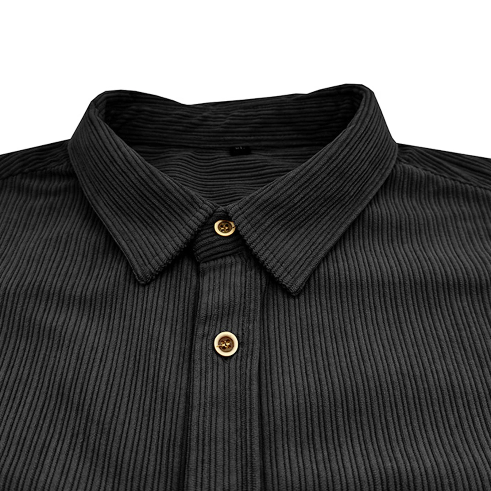 

Men's Fall Pocket Collard Shirt Solid Color Corduroy Long Sleeve Lapel Button-Down Casual Loose Tops