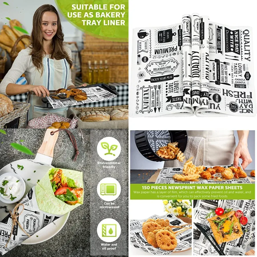 

Wax Paper Sheets Deli Newsprint Food Basket Liners Sandwich Wrapping Paper Grease Resistant Waterproof Wrapping Tissue Hamburge