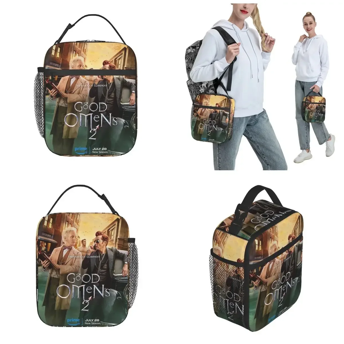 Good Omens Comedy Thermal Insulated Lunch Bag for School Vintage Portable Bento Box Men Women Cooler Thermal Lunch Box