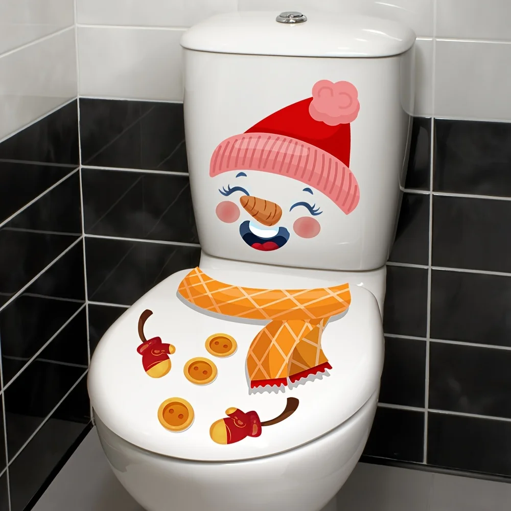 1pc Festliche Cartoon Schneemann Wc Deckel Aufkleber Wasserdicht für Badezimmer Dekoration Fenster Glas Tür Wand Universal Vinyl Aufkleber