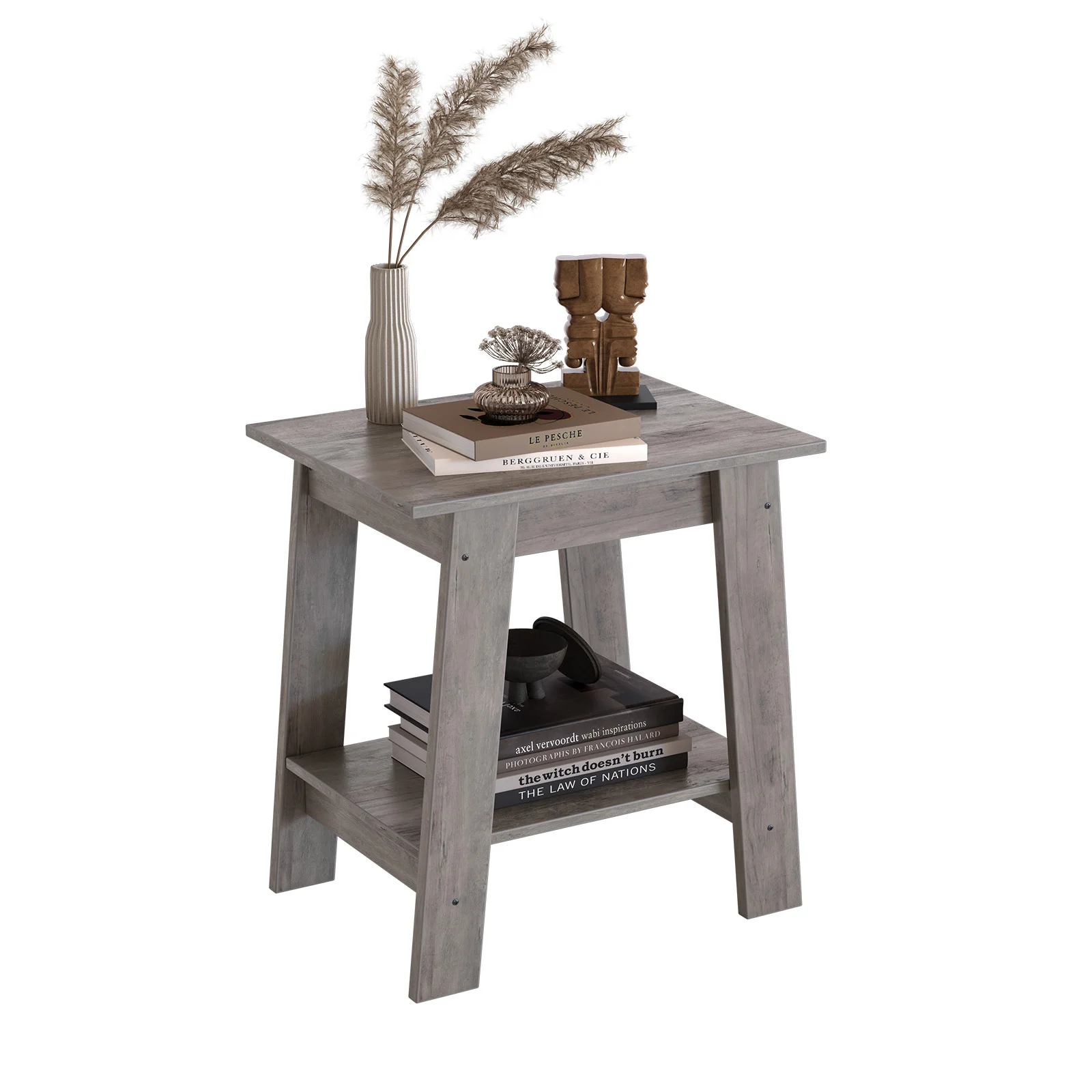 

End Table, Wooden Side Table, Small Minimalist Bedside Table, Night Stand with 2-Tier Storage Shelf For Living Room, Bedroom
