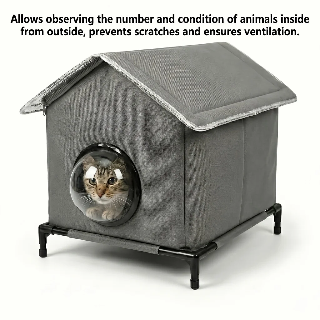 

Insulated Elevated Outdoor Cat HouseWith Insulated Aluminum Foil Lining And Warm Mat, This Feral Cat Shelter Is Made Of Breathab