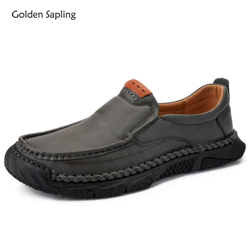 Golden Sapling Man Loafers Casual Business Flats Men's Casual Shoes Fashion Male Leather Moccasins Gray Leisure Dress Footwear