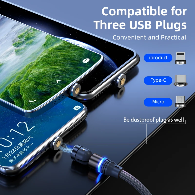 AUFU 540 Magnetic Cable 3A Fast Charging Micro USB Type C Cable For iPhone Xiaomi Samsung Magnet Charger Phone Data Cord Wire