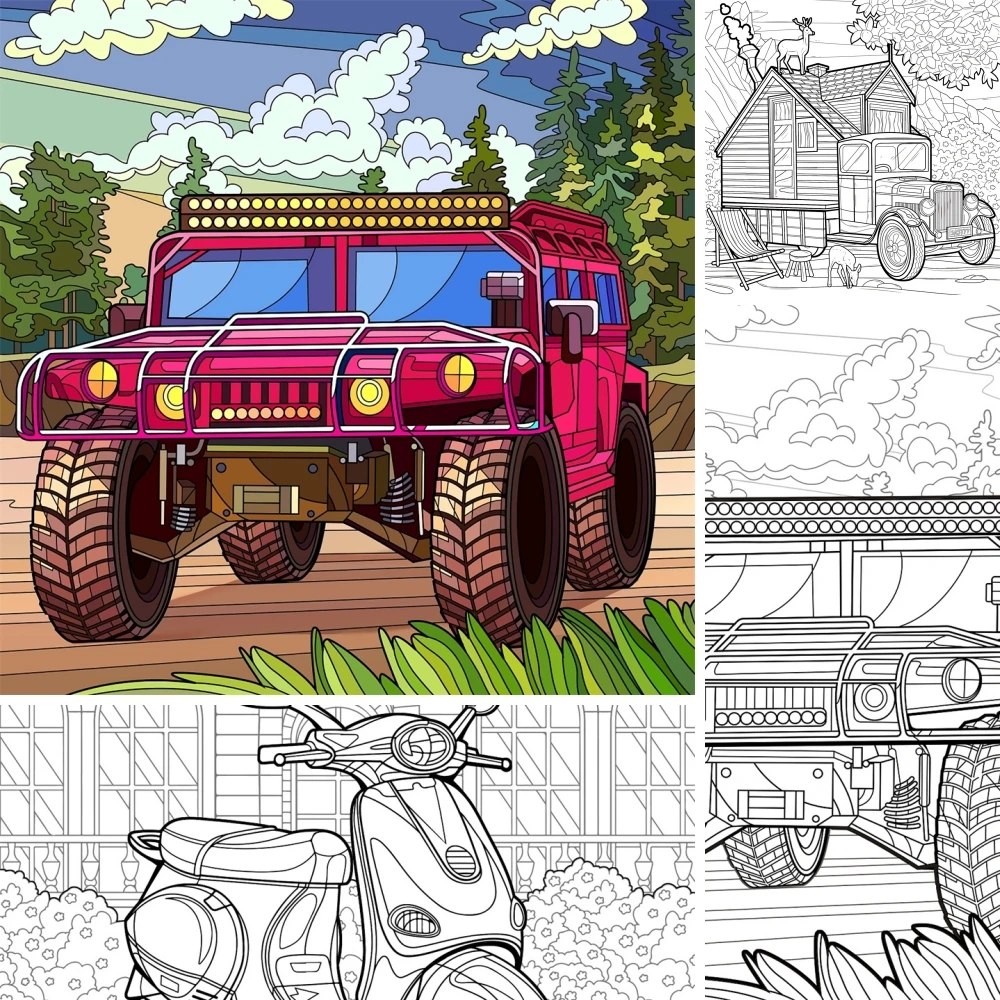 1pc Varlous Vehicles  Art Coloring Book 22 Page Coloring Books Gift For Birthday Party Relieve Stress Kill Time Graffiti