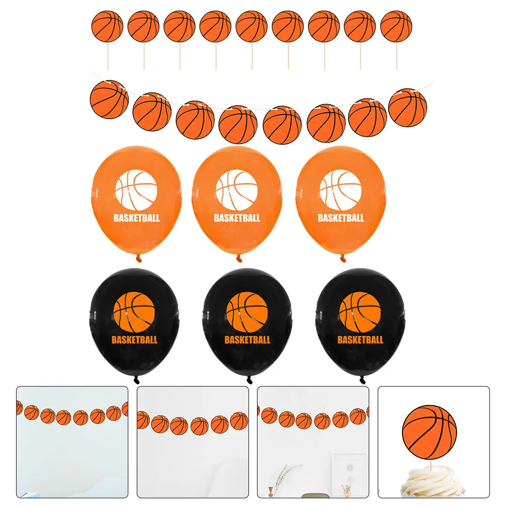 

33 Pcs Latex Balloons Basketball Themed Birthday nament Accessory Cake Insert Kids Festive Air Baby