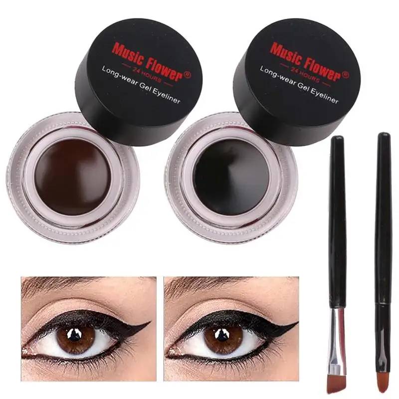 Black Brown Eyeliners Cream Waterproof Non Smudging Long Lasting Eyeliners Gel Eye Liners Makeup Tools With Brush Set