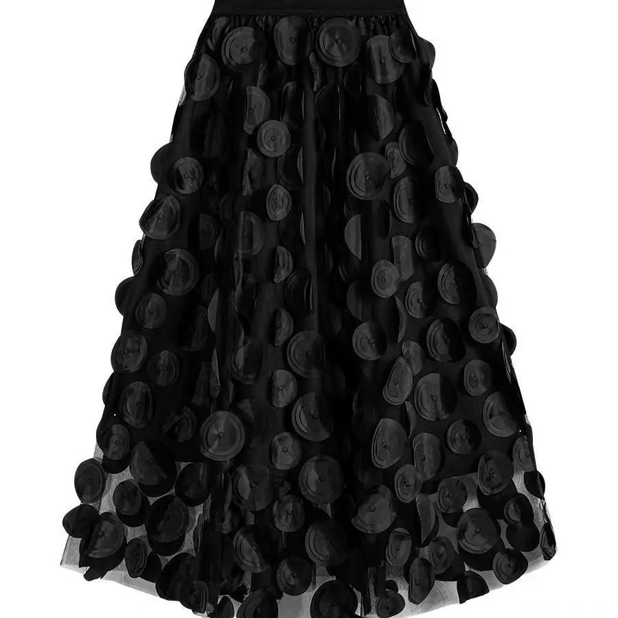 Faldas de decoración tridimensional sólidas que combinan con todo para mujer, faldas de gasa elegantes de cintura alta, moda Vintage, ropa de mujer, Q937