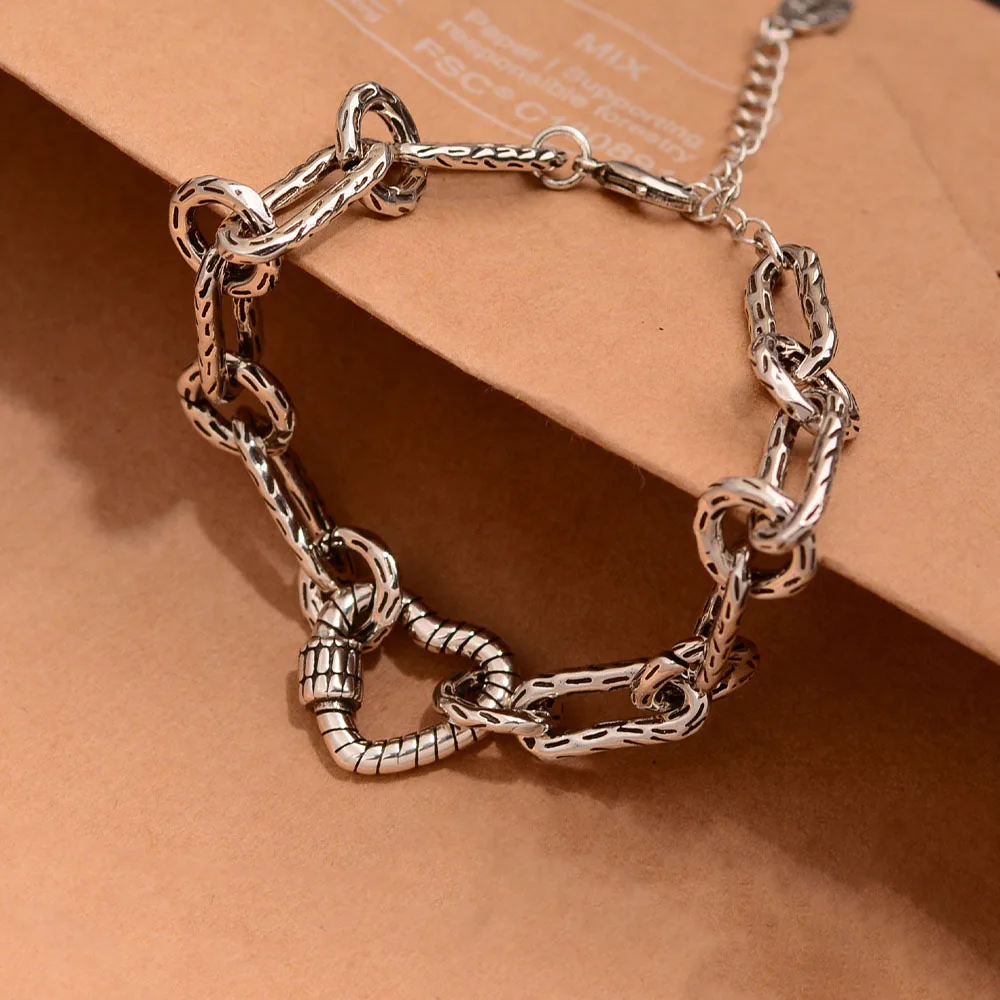 925 Sterling Silver Bracelets for Women Men String Accessories Trend Vintage Simple Retro Chain Heart Pendant Party Jewelry Gift