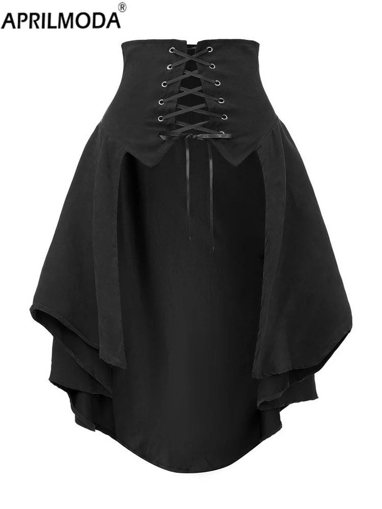 

Съемная верхняя юбка, женская юбка в стиле панк с ласточкиным хвостом, готический высокий низкий корсет на шнуровке, костюм пирата эпохи Возрождения, юбка с запахом и рюшами