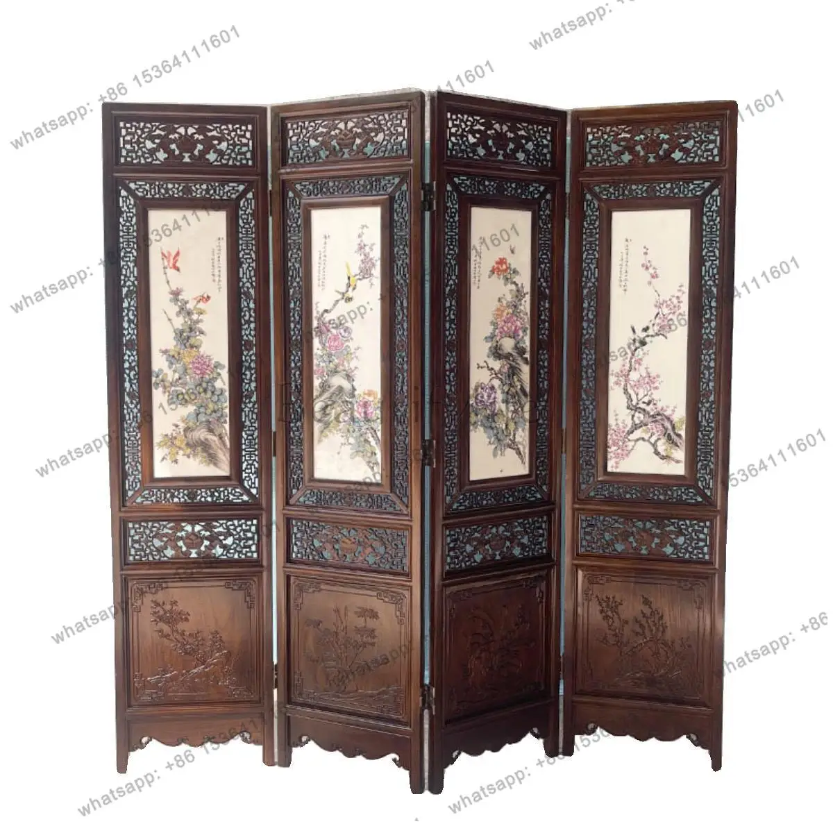 Antique solid wood Chinese folding screen removable bedroom painted blocking partition