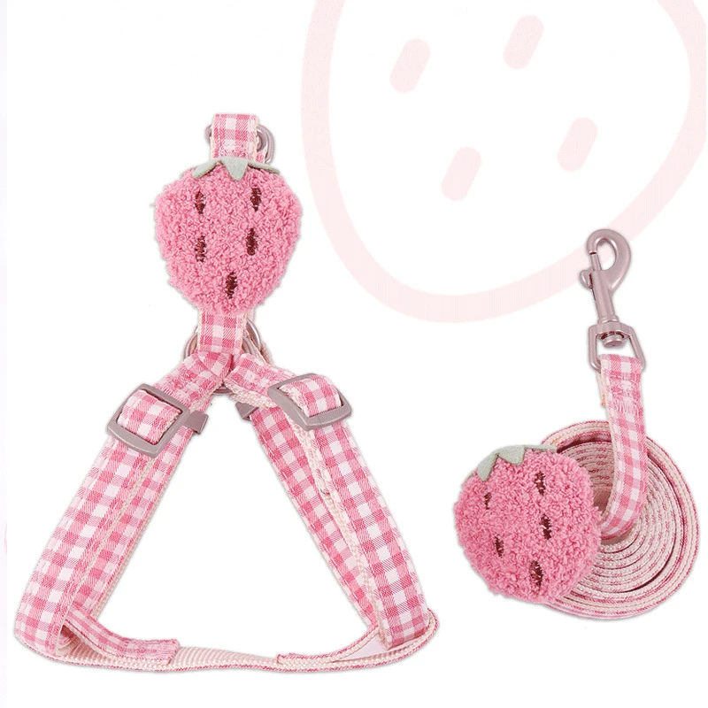 Adjustable Dog Harness and Leash Set, Soft Cute Fruit Lattice Cat Vest, Small and Medium Pet Collar, Outdoor Walking