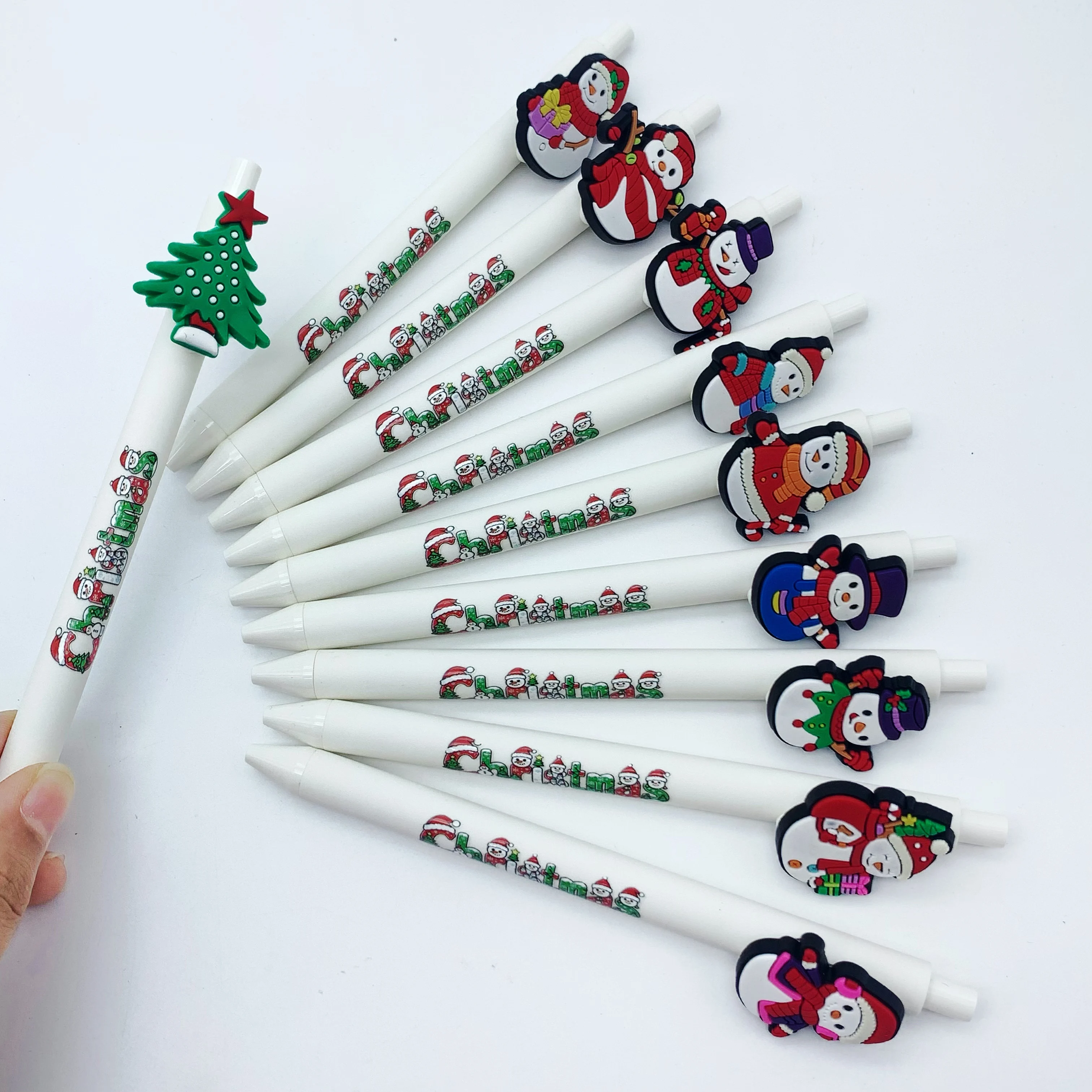 13 pieces/18 pieces White Snowman Christmas-themed Print Round Tip Pens Student Gift Pens