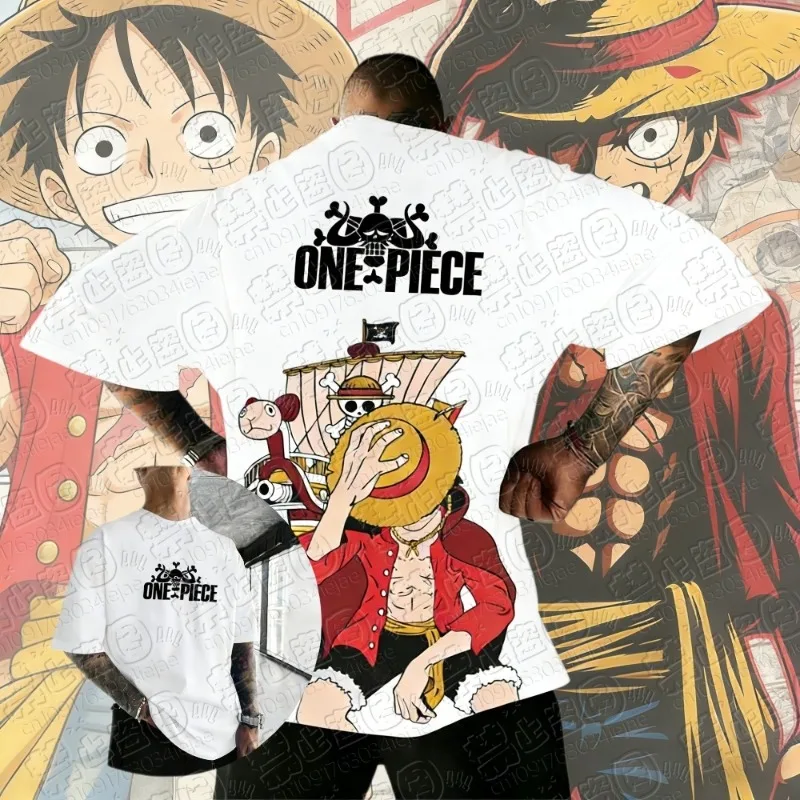 

2026 Unisex Cotton T-shirt ONE PIECE Luffy Summer New Product Harajuku Anime Printed Loose Parent Child Breathable Short Sleeve