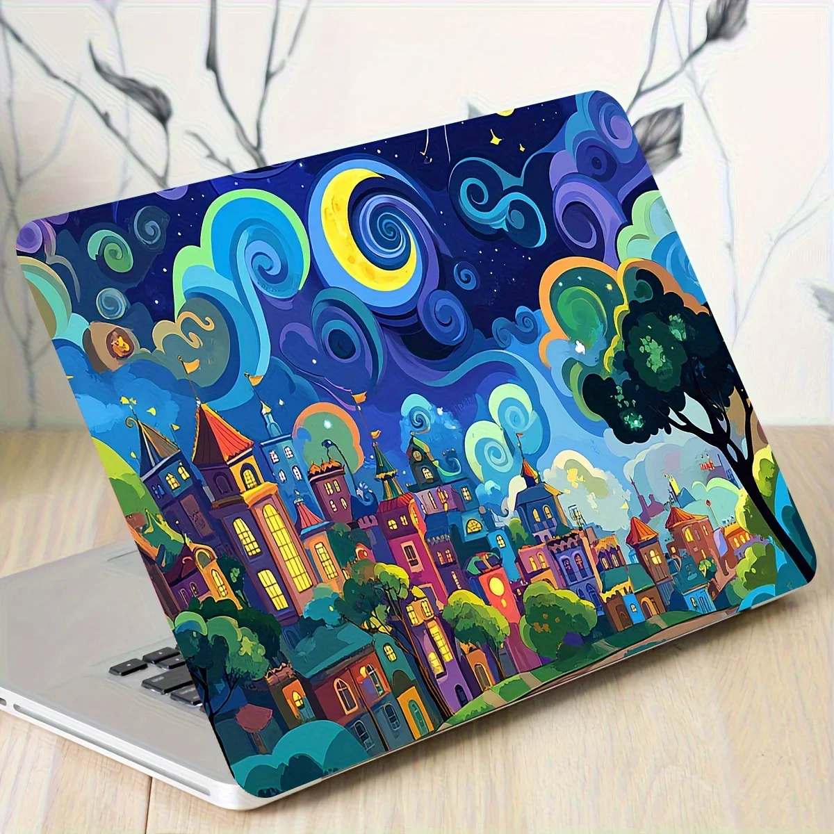 2Pcs Humorous Night Sky Sticker Skin for Laptop - Castle and Starry Sky Design, Waterproof and Scratch Resistant Vinyl Sticker