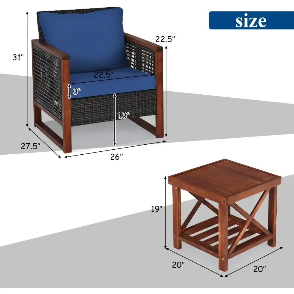 3 Stück Patio Korb möbel Set, Rattan Outdoor Sofa Set mit/wasch barem Kissen & Akazien holz Couch tisch