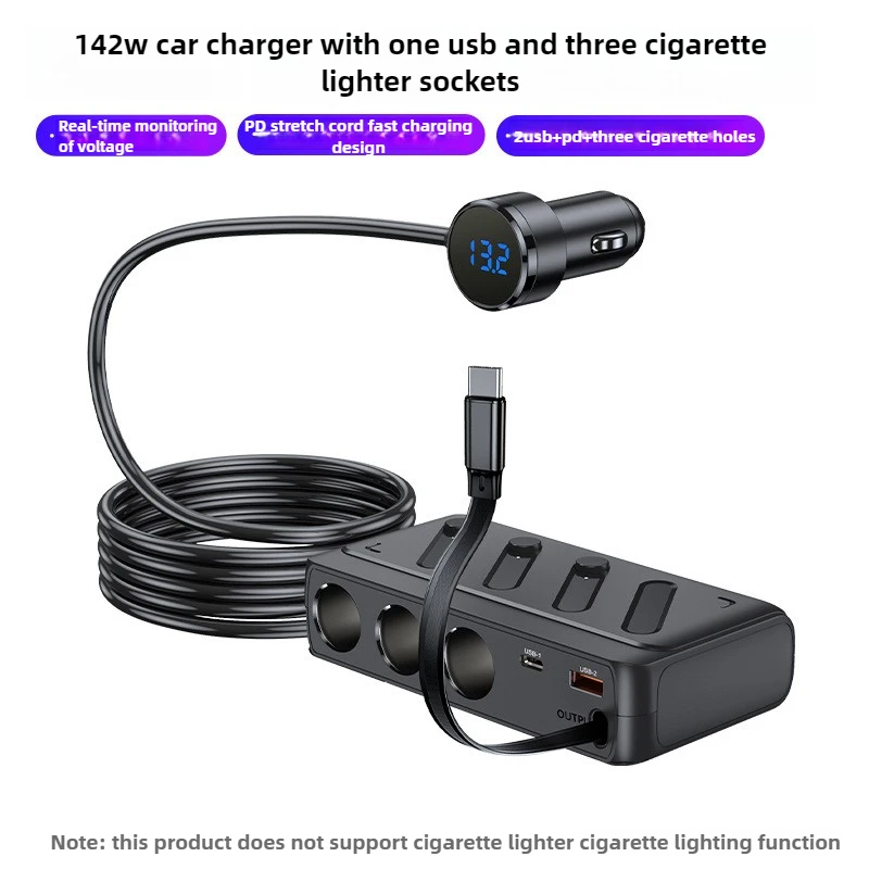 

12V/24V Car Cigarette Lighter 142W Car Charger PD QC Type C Cable Quick Charge Power Adapter Charger Multifunctional Socket