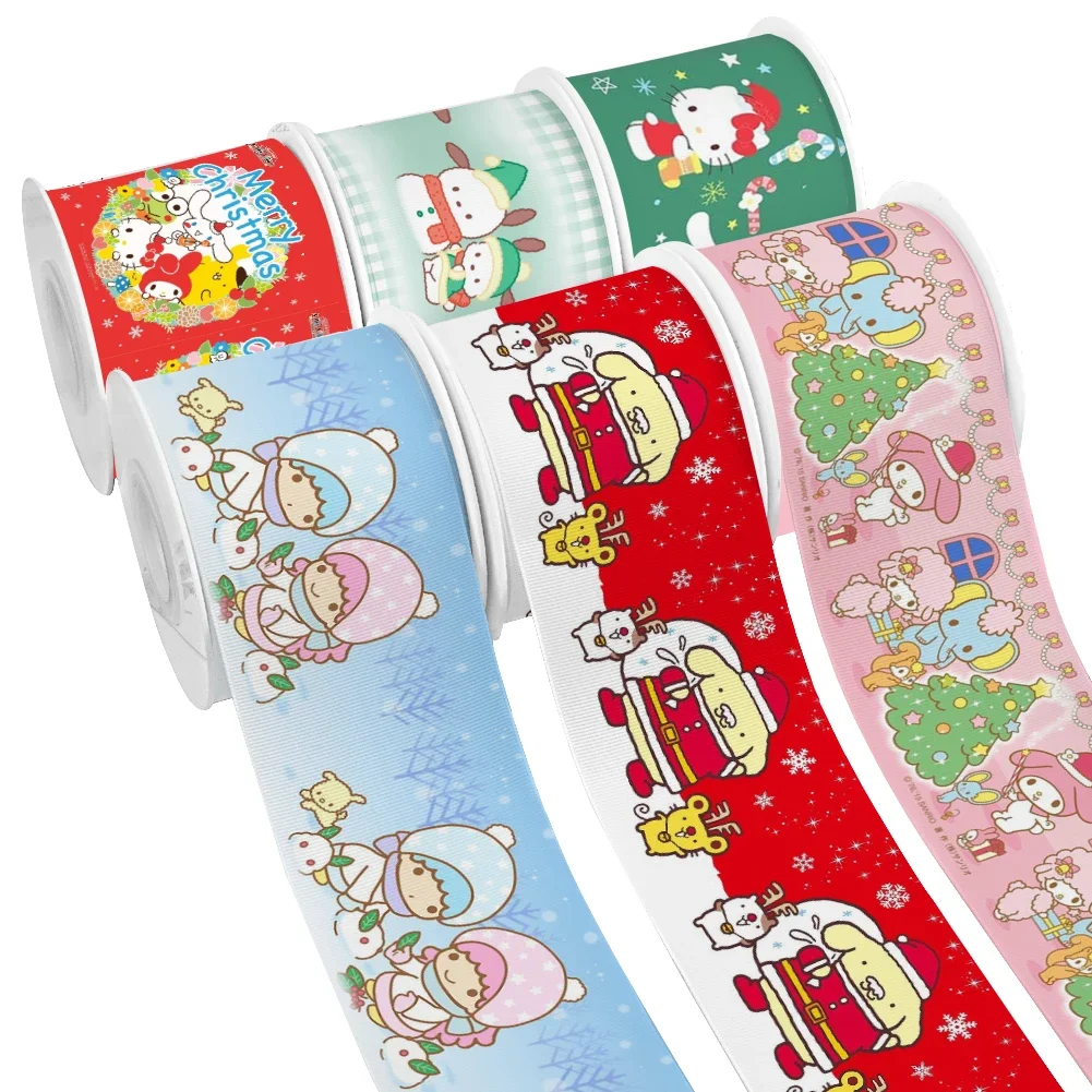 50 Yards Christmas Japan Sanrio Many Characters Cartoon Pattern Printed Grosgrain Satin Ribbon for Gift Wrapping Hair Bow