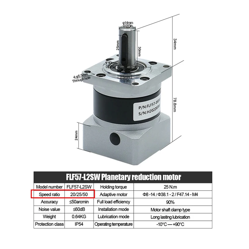 Imagem -03 - Redutor Planetário de Pfde Apropriado para a Relação da Engrenagem do Nema 23 Flf57-sw Flf57 10 20 25 50 25n.m Máximo para o Motor Deslizante Nema23 57